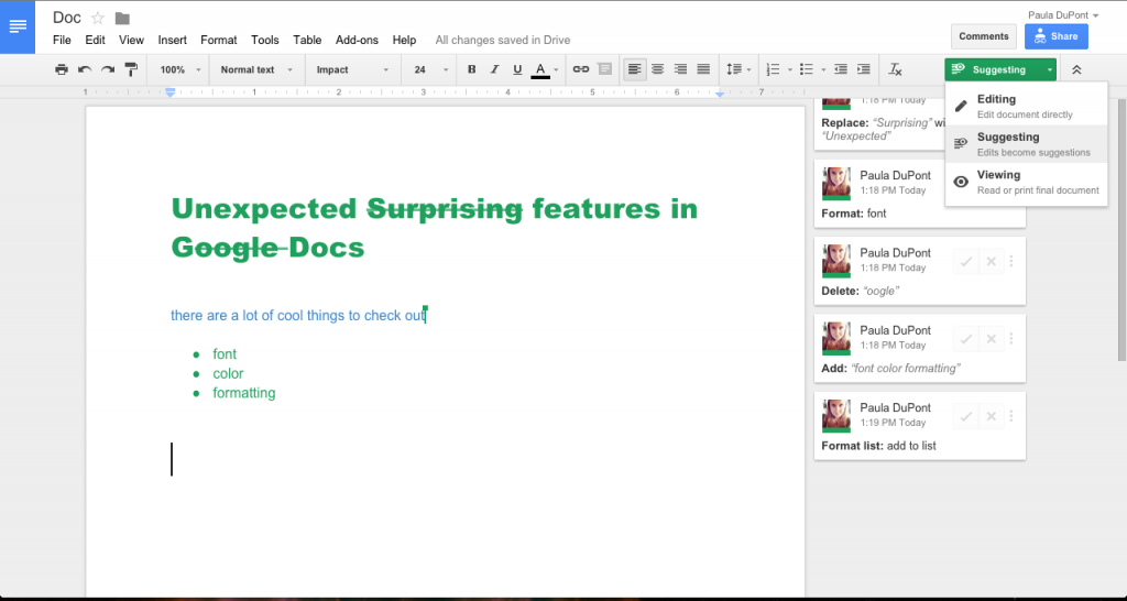 creating content in google docs